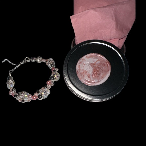 Pink Pearl & Crystal Encrusted Donut Bead Crystal Twisted Beaded Bracelet - Picture 6 of 6